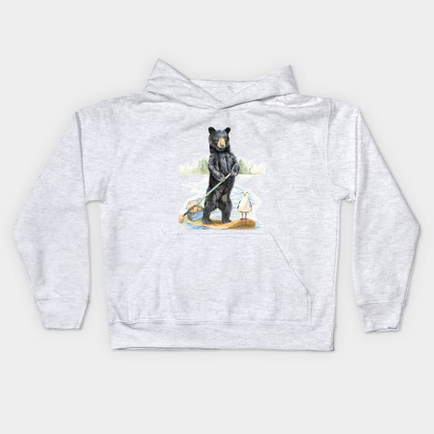 paddle board bear Kids Hoodie by Holly Simental